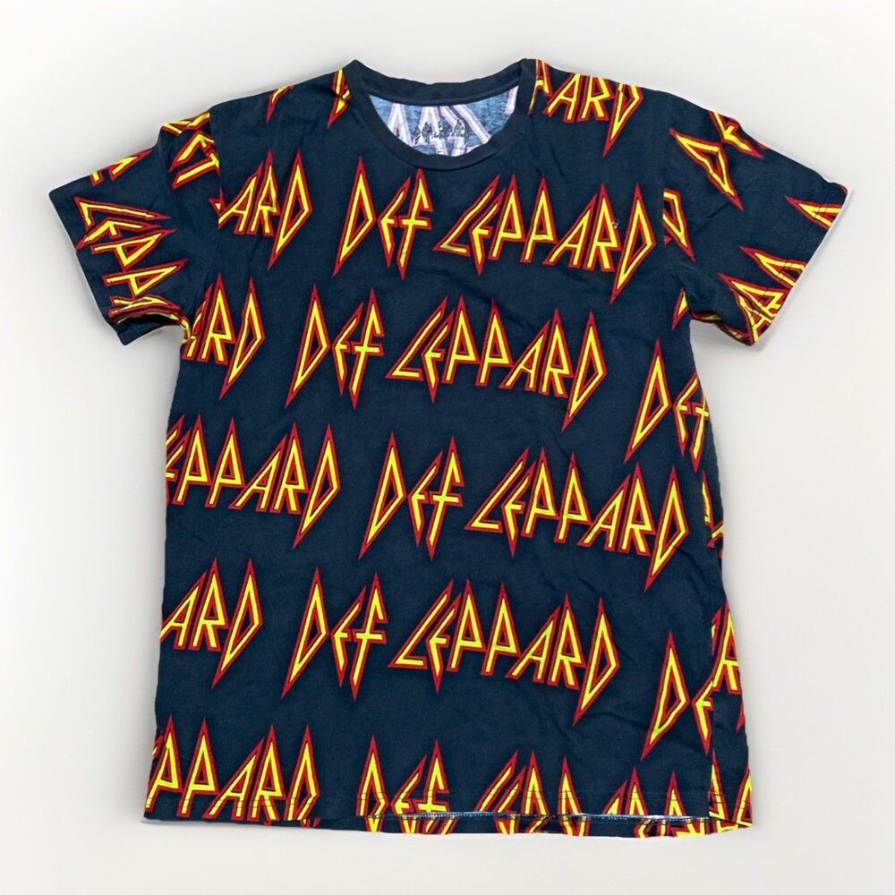 Def Leppard All Over Print Black Rock Band T-Shirt Men’s Size L Casual